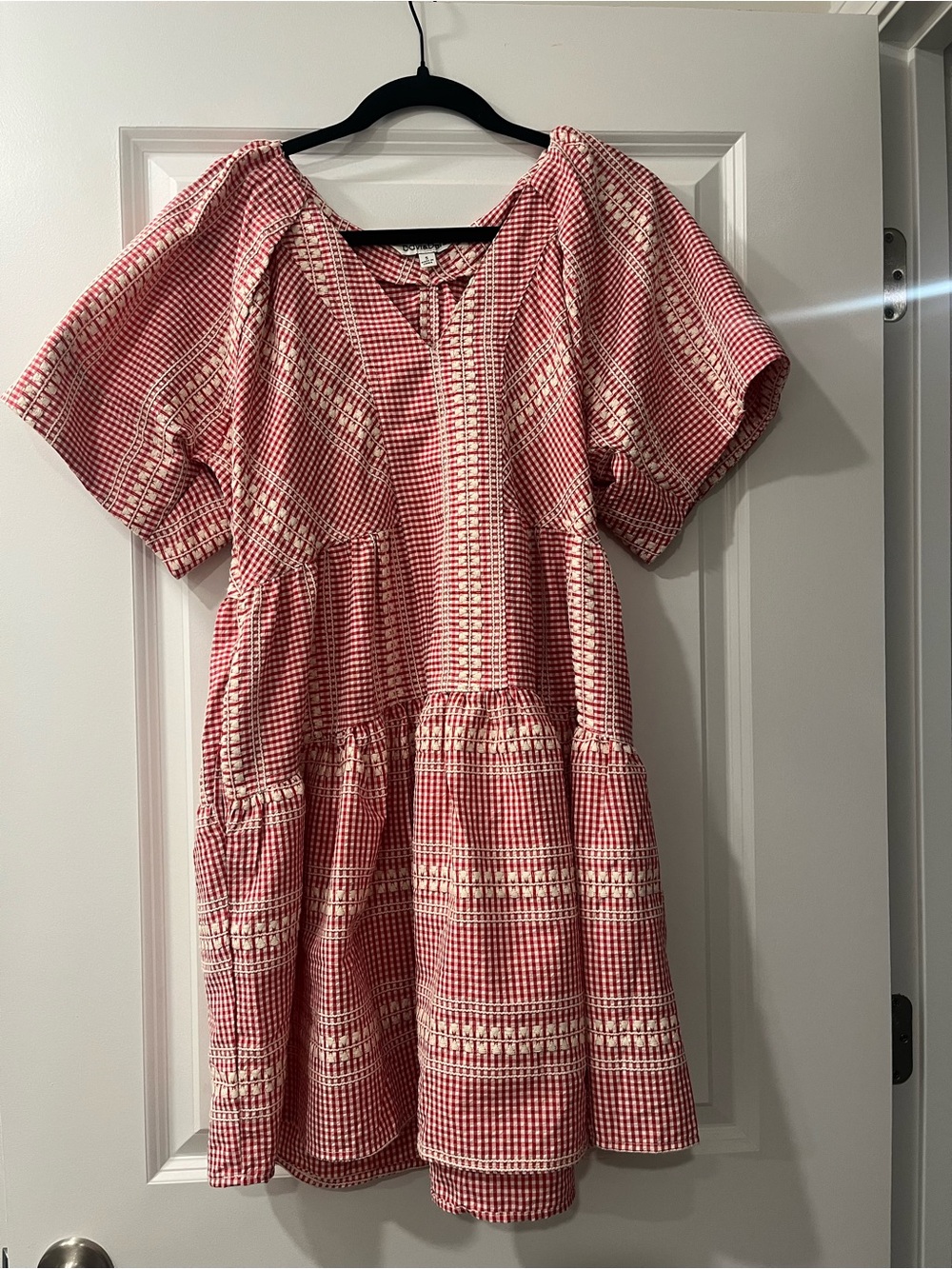 Cottage Core Gingham Mini Dress - Embroidered Stripe Ruffled Pattern‎ primitive